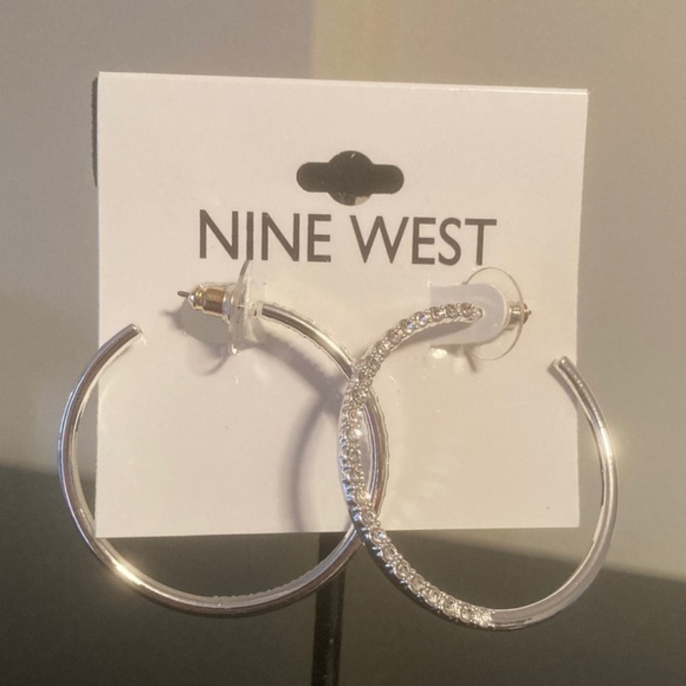Nine West Silver Crystal Hoop Earrings